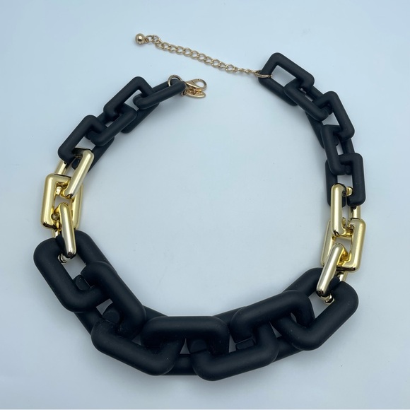 Chunky Natasha Black & Gold Link Choker Necklace 18” + 3” Extender - Picture 3 of 8